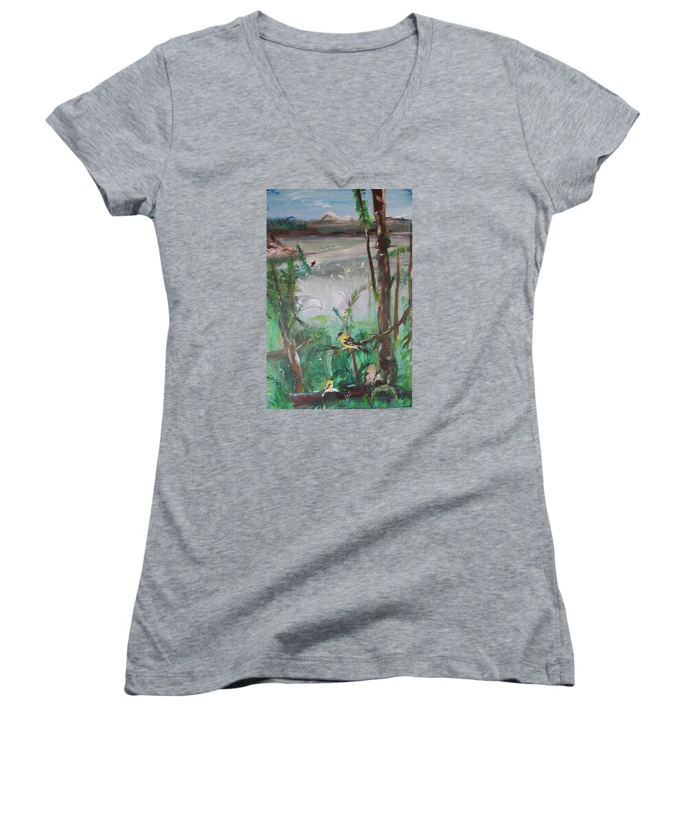 Seahawk Women's V-Neck featuring the painting Sea to Sky by Susan Voidets