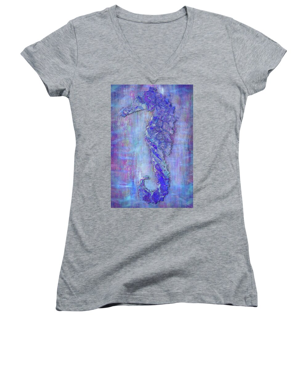 Seahorse Women's V-Neck featuring the painting Seahoarse 6 by Jack Zulli