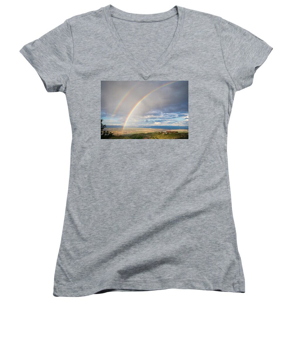 Rainbow Women's V-Neck featuring the photograph Seeing Double by Alexey Stiop