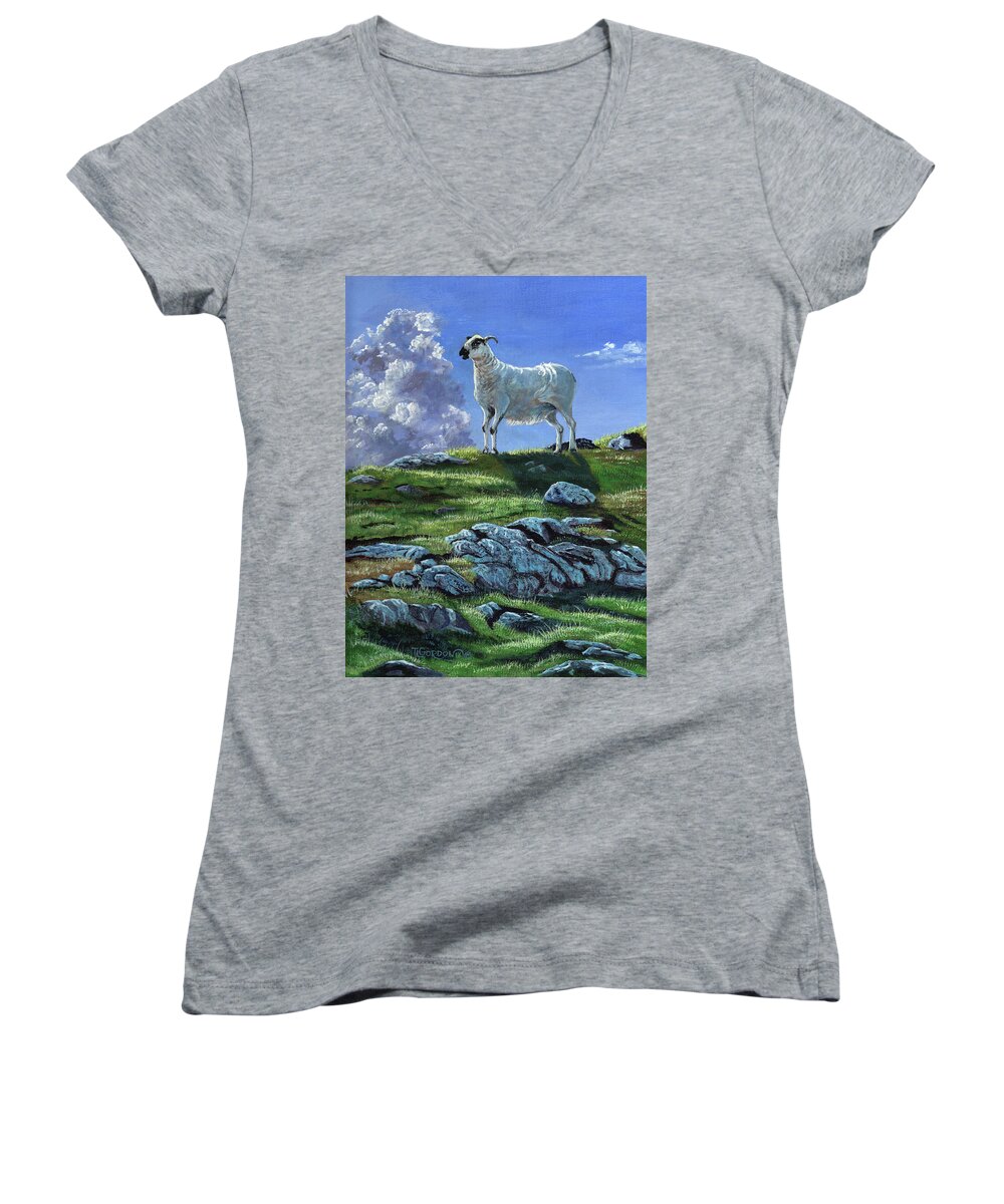 Tim Women's V-Neck featuring the painting Sentinal of the highlands by Timithy L Gordon