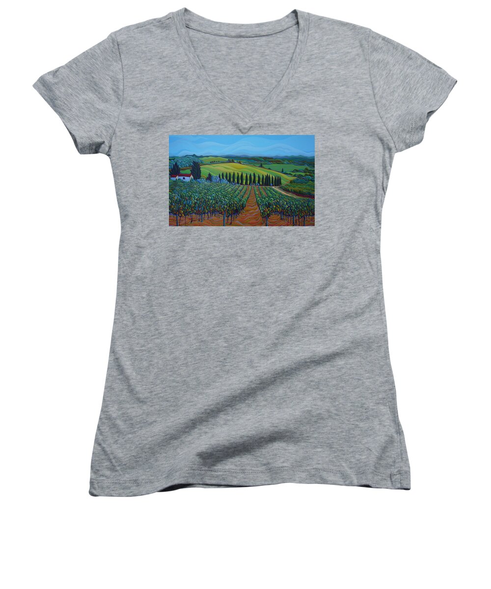 Sunny Women's V-Neck featuring the painting SenTrees of the Grapes by Amy Ferrari