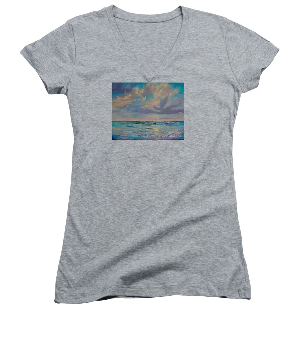 Acrylic Women's V-Neck featuring the painting Serene Sea by AnnaJo Vahle