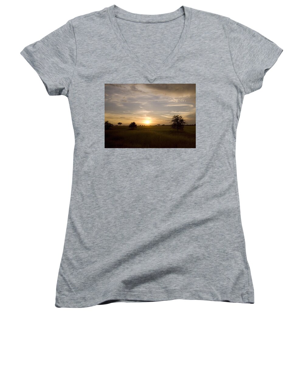 Landscapes Women's V-Neck featuring the photograph Serengeti sunset by Patrick Kain