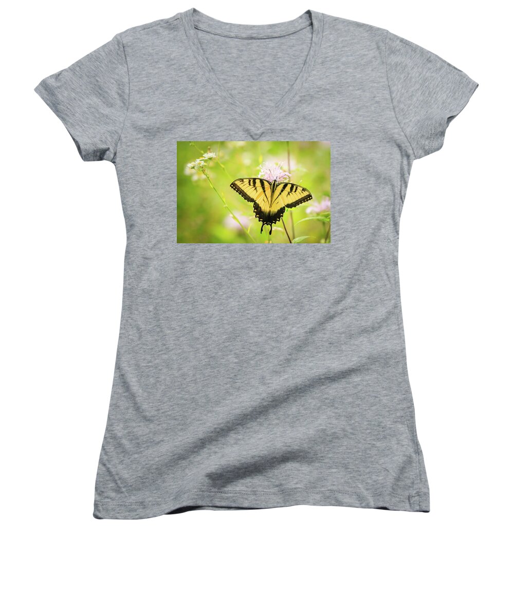 Forest Preserve Women's V-Neck featuring the photograph Series of Yellow Swallowtail #6 of 6 by Joni Eskridge