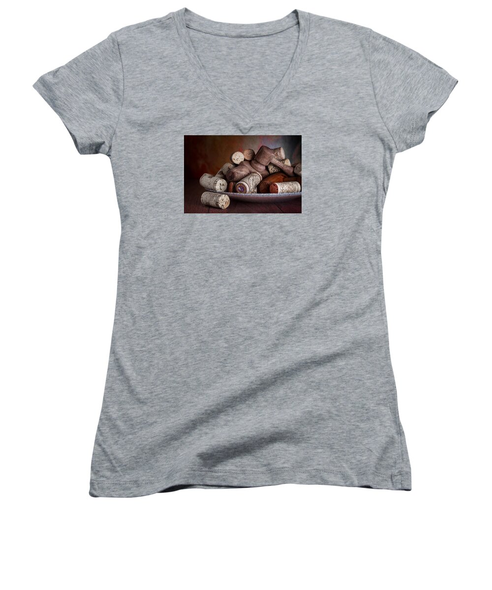 Aged Women's V-Neck featuring the photograph Served - Wine Taps and Corks by Tom Mc Nemar