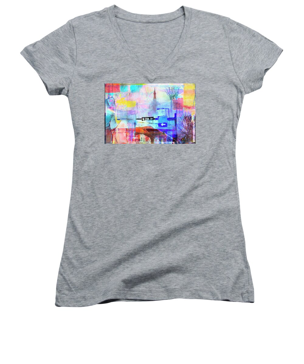 One Way Sign Women's V-Neck featuring the photograph Seventh Street by Susan Stone