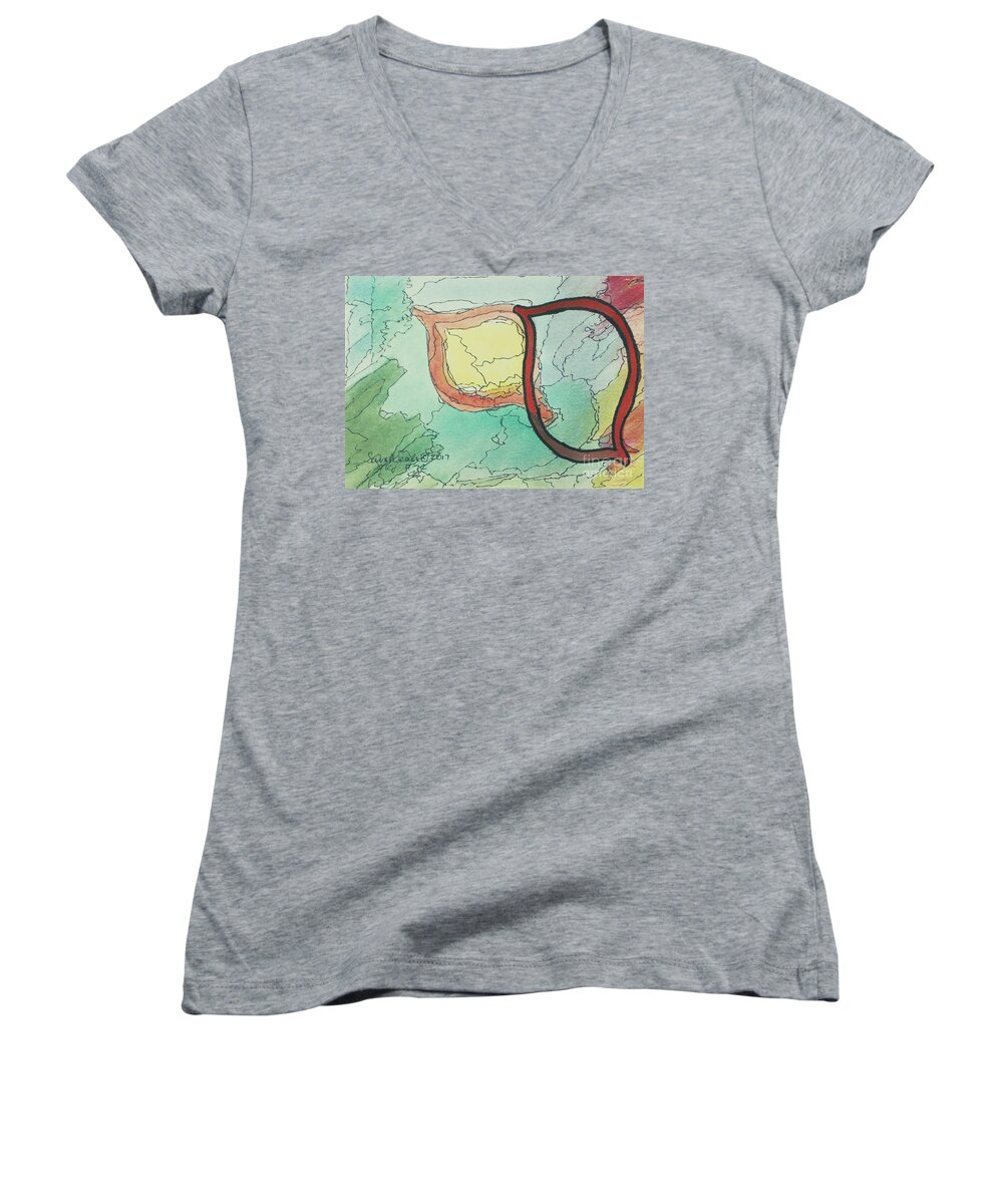 Yud Yod Hand Emanation Meanchot Talmud Judaica Hebrew Letters Jewish Women's V-Neck featuring the painting Shadow Yud by Hebrewletters SL