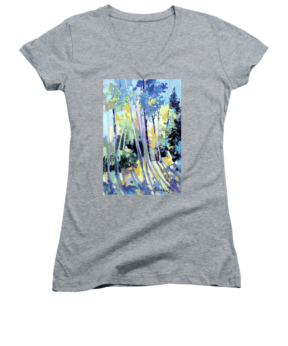 Landscape Women's V-Neck featuring the painting Shadowed Walk by Rae Andrews