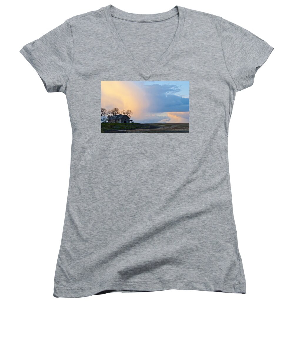 Barn Women's V-Neck featuring the photograph Shadows and Light by Sandra Parlow