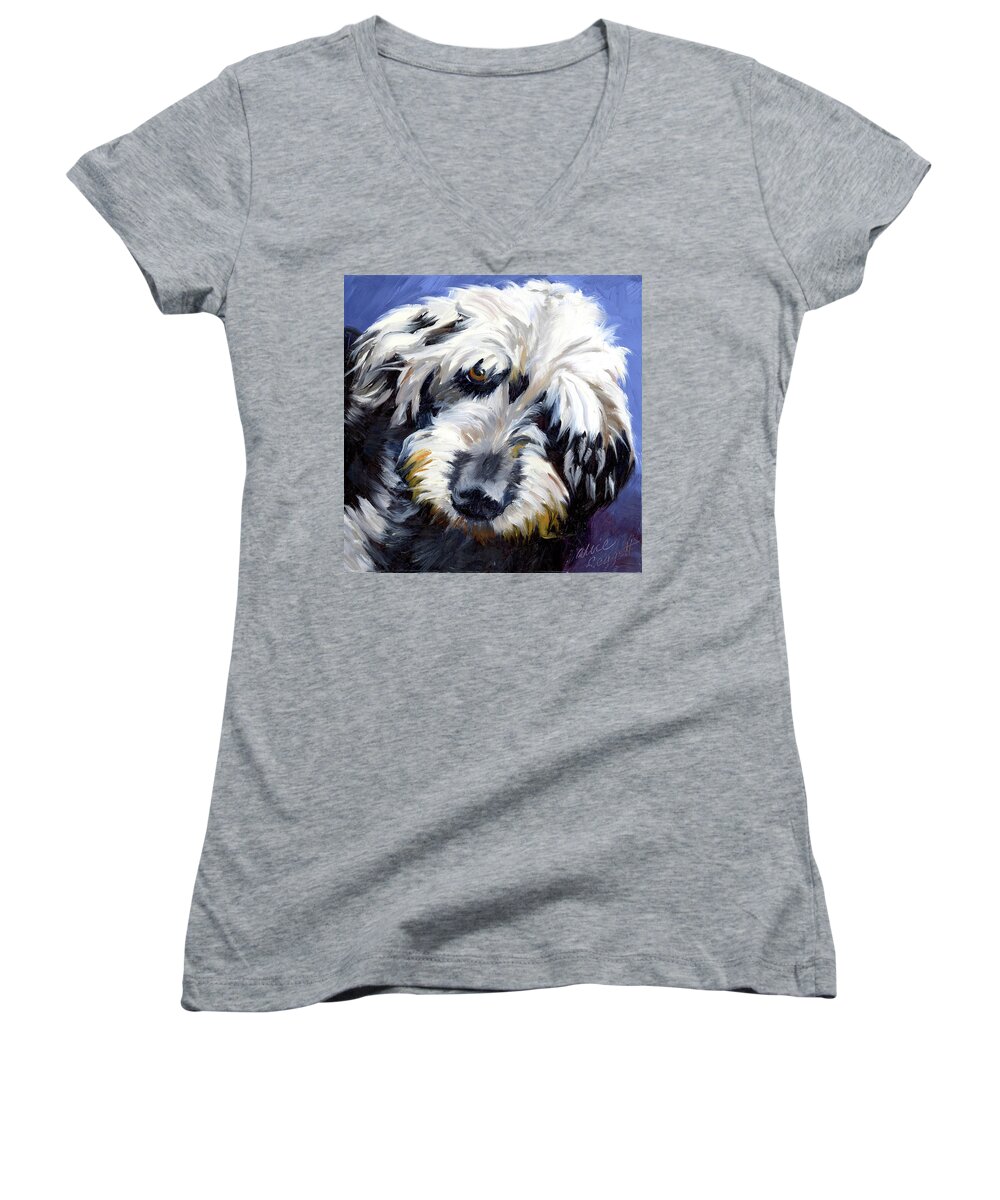 Dog Women's V-Neck featuring the painting Shaggy Dog by Alice Leggett