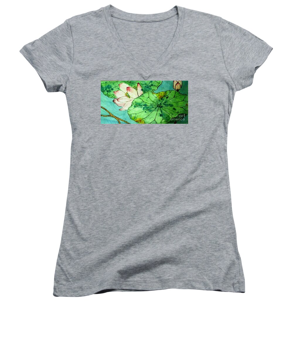  Women's V-Neck featuring the painting Shy lotus by Betty M M Wong