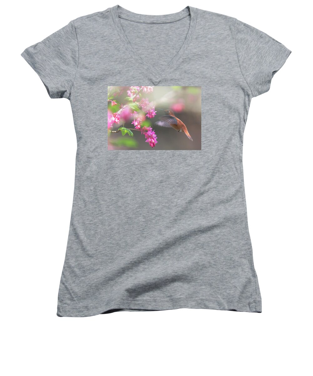 Rufous Hummingbird Women's V-Neck featuring the photograph Sign Of Spring 2 by Randy Hall