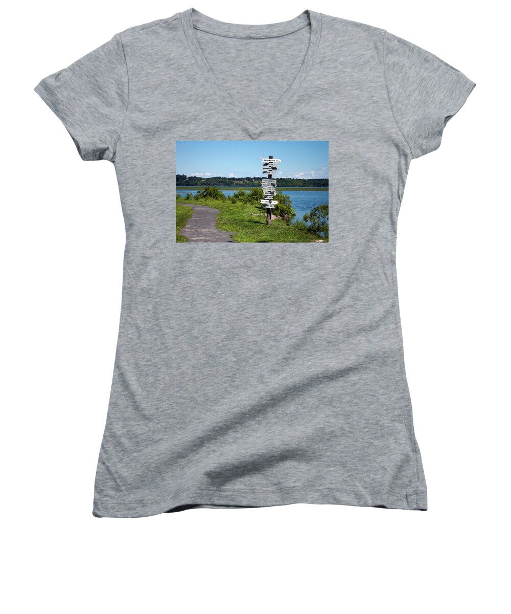 Sign Women's V-Neck featuring the photograph Signs by Jeff Severson