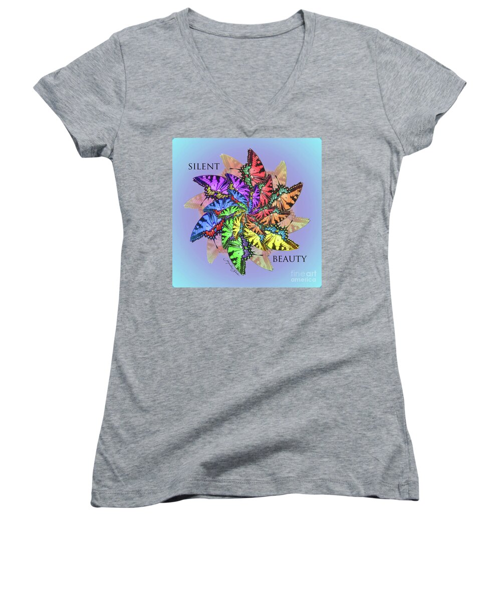 Butterfly Women's V-Neck featuring the digital art Silent Beauty by Jacqueline Shuler