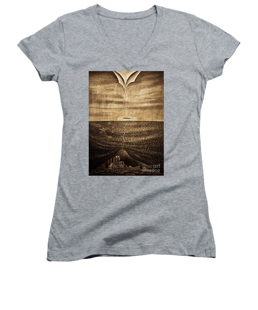Surrealism Women's V-Neck featuring the photograph Silent Echo Beige by Fei A