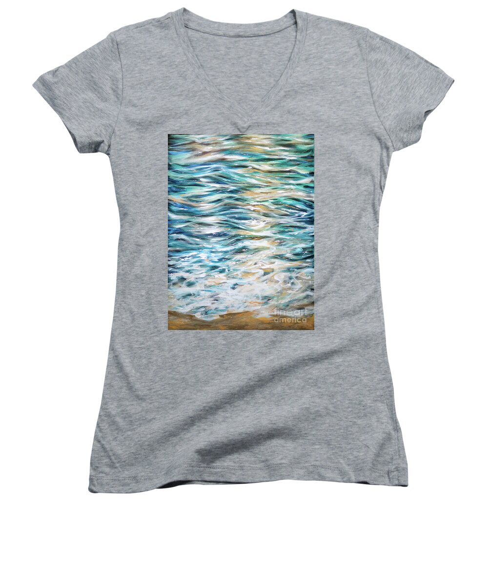 Water Women's V-Neck featuring the painting Silken by Linda Olsen