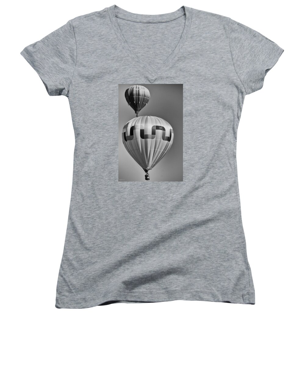 Hot Air Balloons Women's V-Neck featuring the photograph Silver Sky Balloons by Kevin Munro