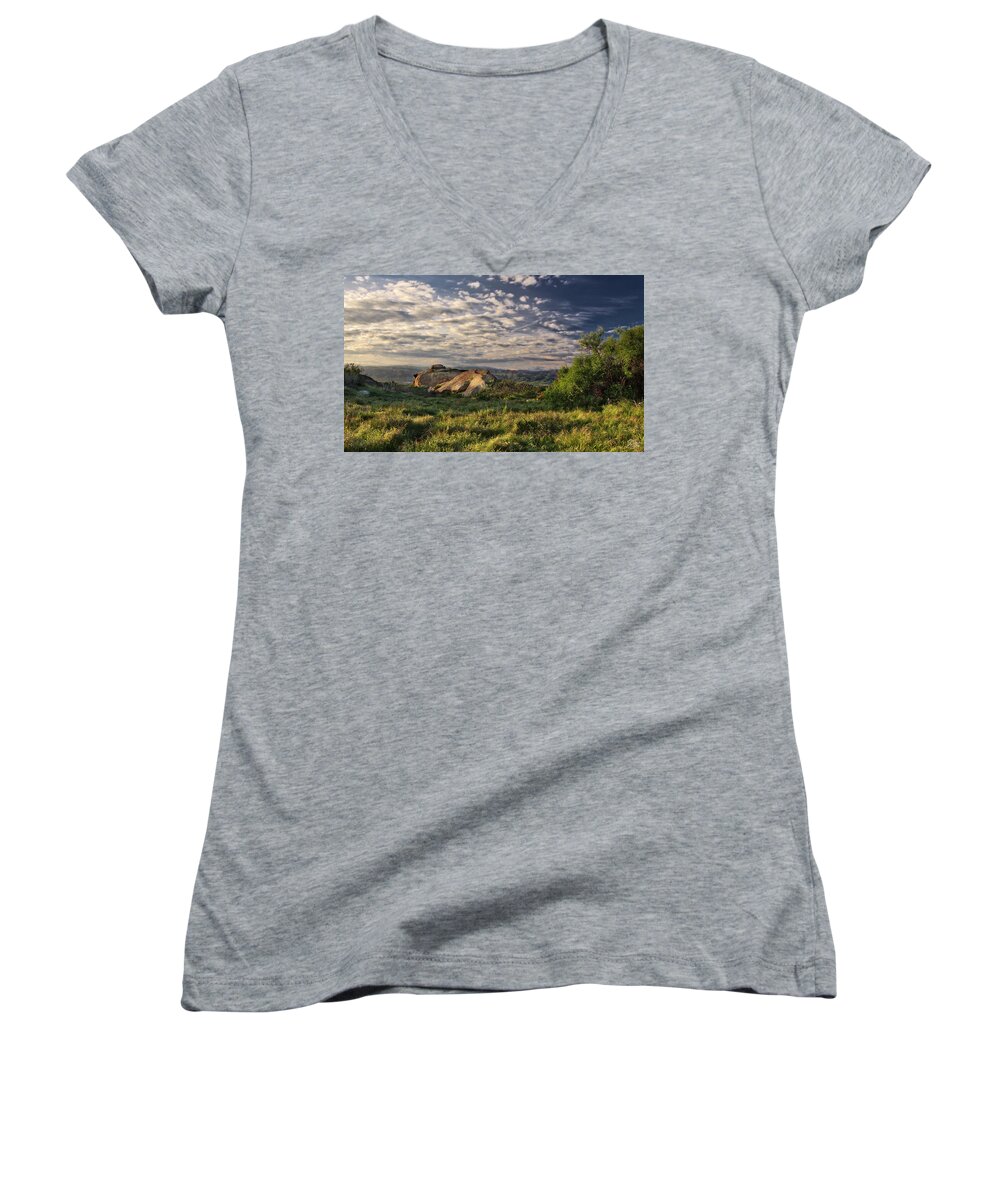 Simi Valley Women's V-Neck featuring the photograph Simi Valley Overlook by Endre Balogh
