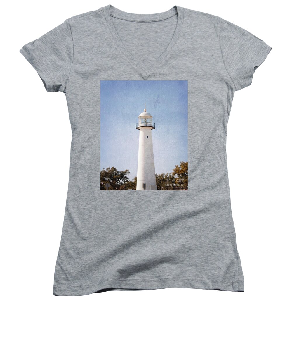 Lighthouse Women's V-Neck featuring the photograph Simply Lighthouse by Roberta Byram