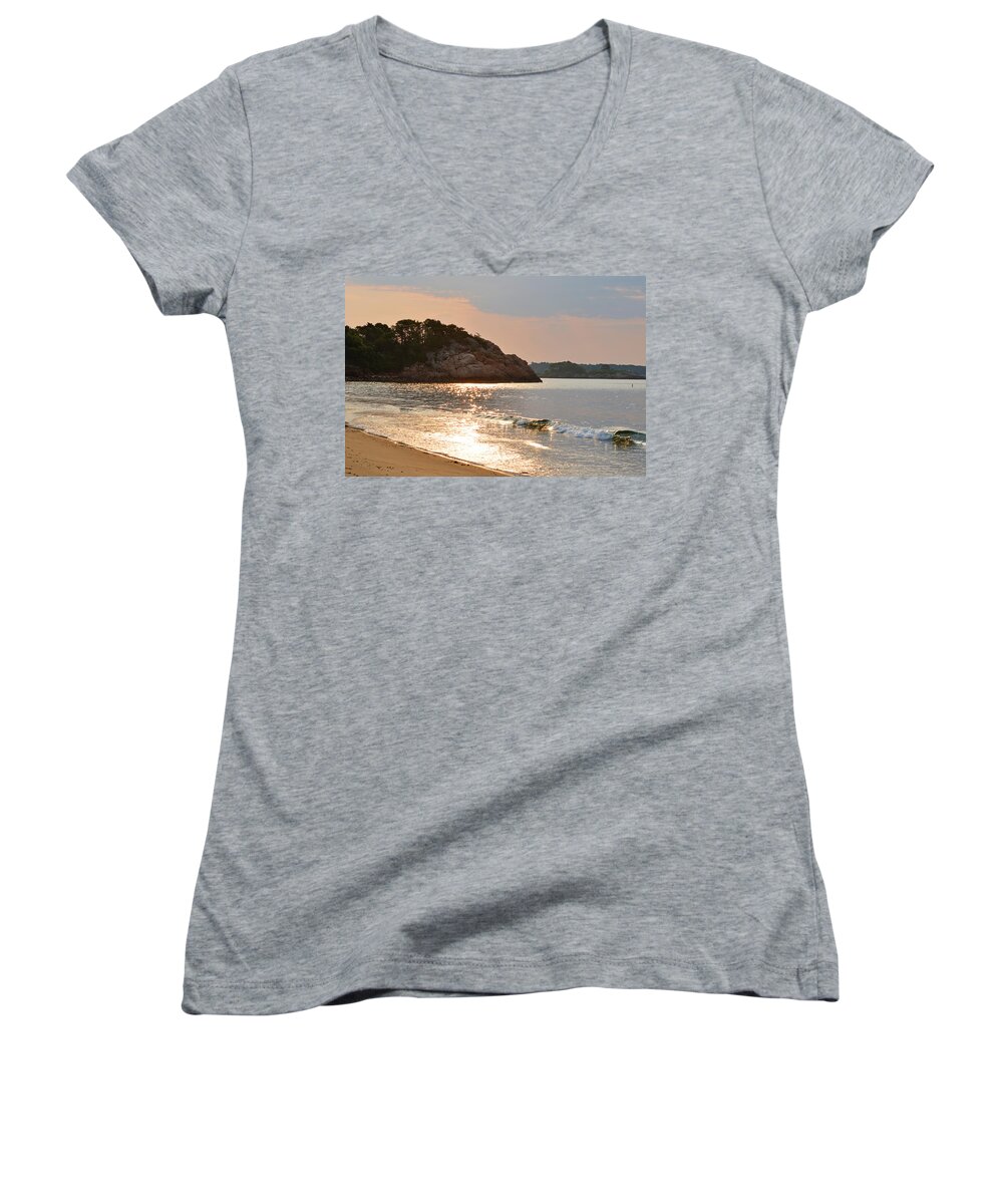 Manchester Women's V-Neck featuring the photograph Singing Beach Silver Waves Manchester by the Sea MA by Toby McGuire