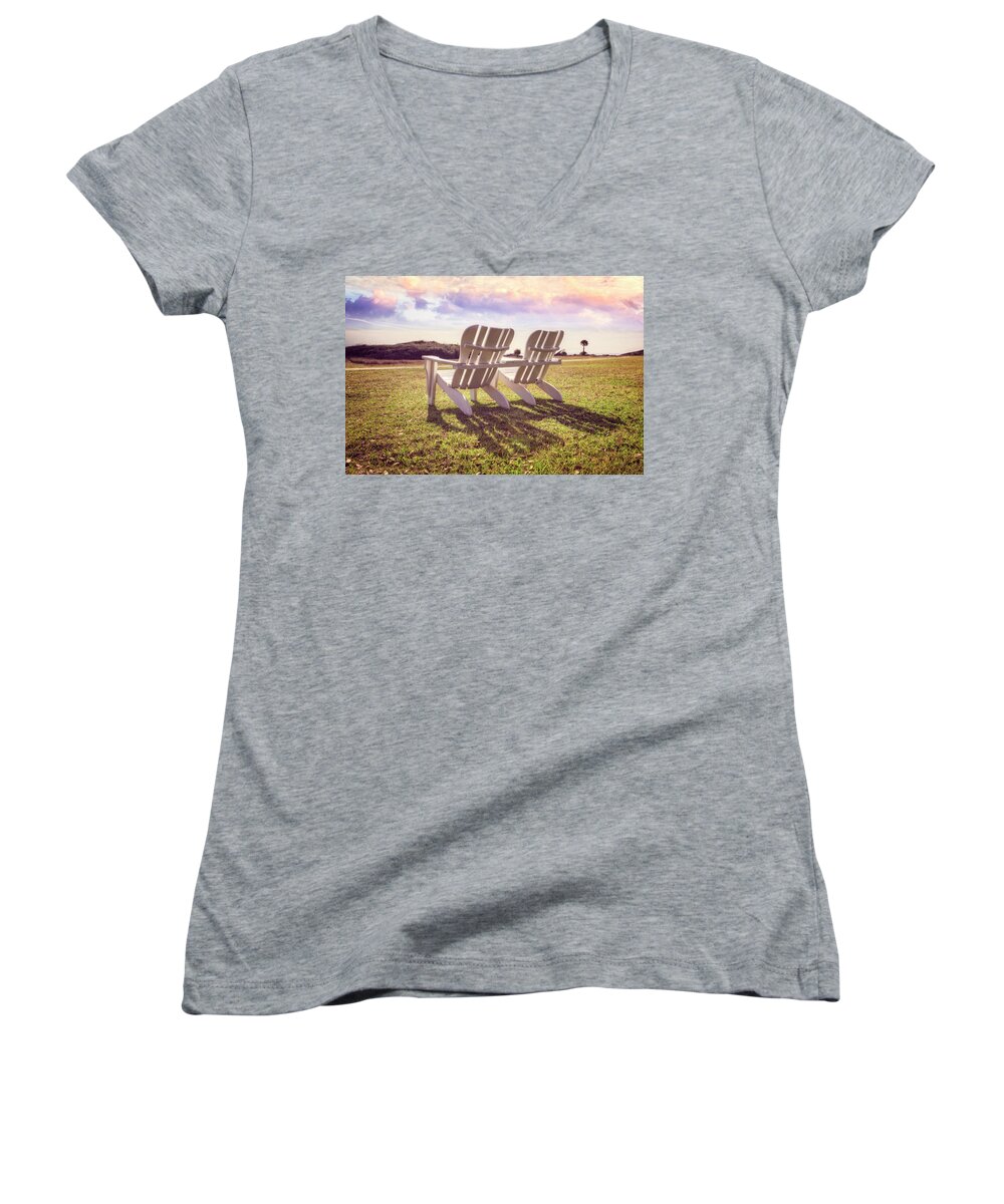 Clouds Women's V-Neck featuring the photograph Sitting in the Sun by Debra and Dave Vanderlaan