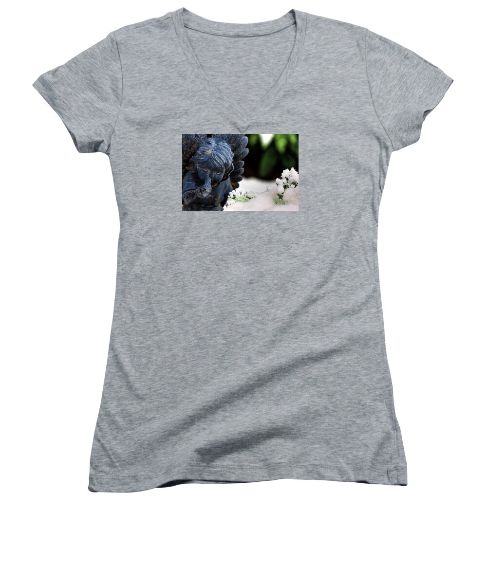Angel Women's V-Neck featuring the photograph Snow Angel Whisperer by Shelley Neff