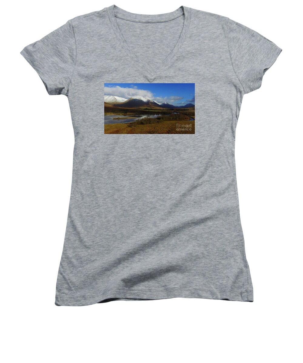 Mountains Women's V-Neck featuring the photograph Snow Cap Mountains by David Grant