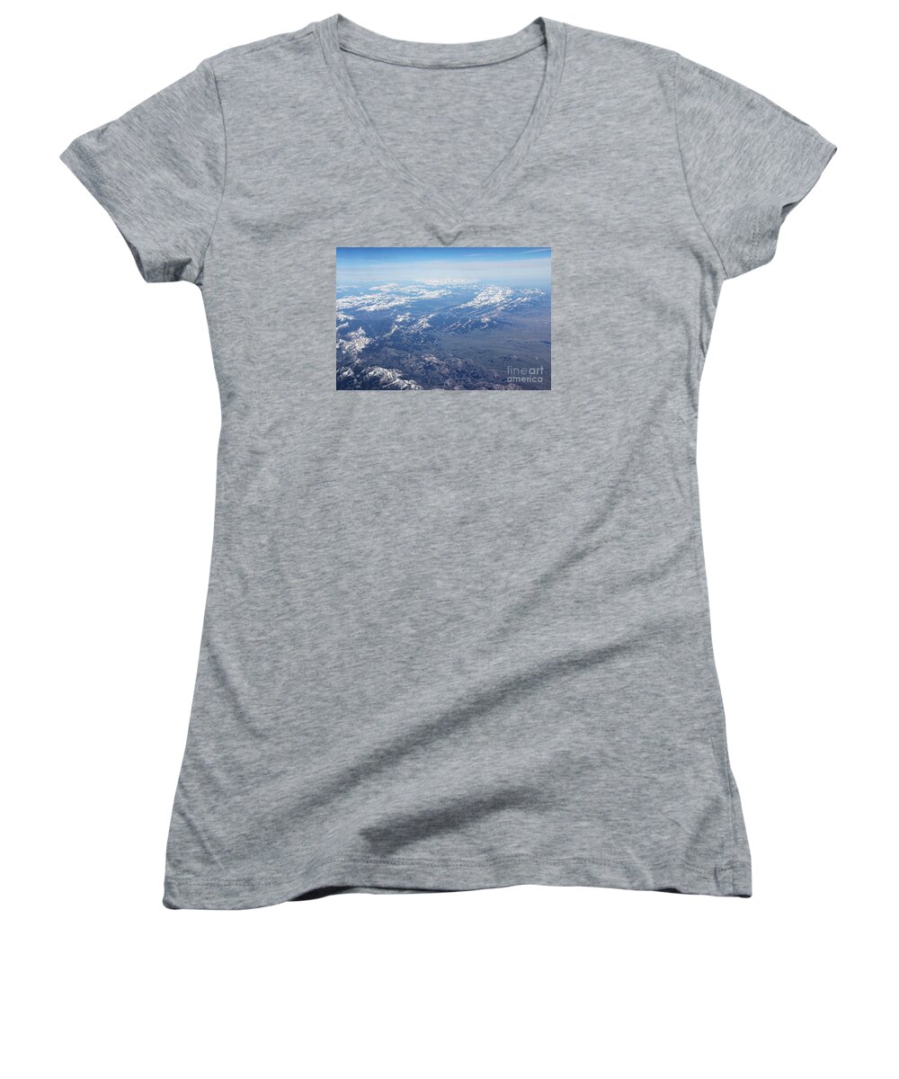 Snow Women's V-Neck featuring the photograph Snow covered Rocky by Yumi Johnson