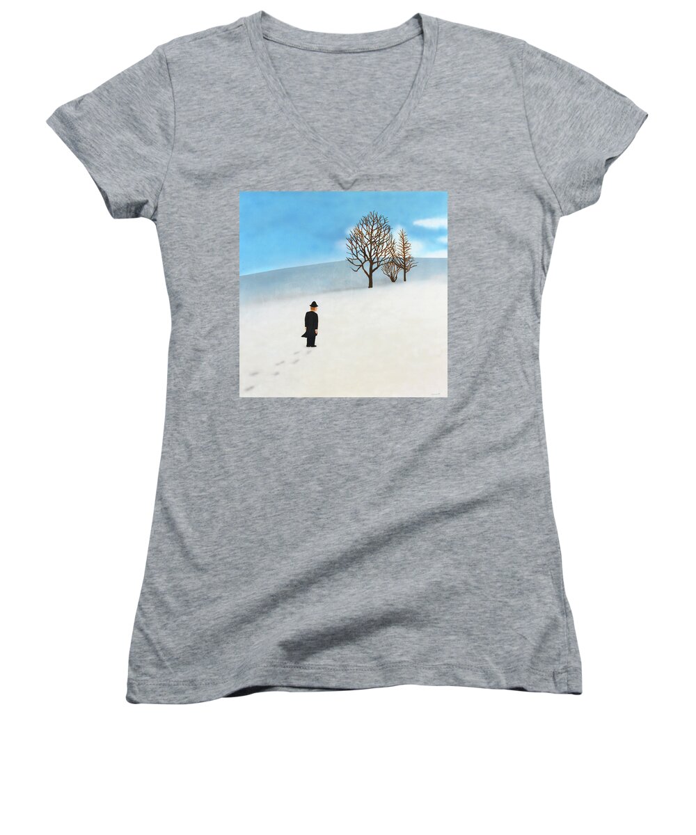 Modern Art Women's V-Neck featuring the painting Snow Day by Thomas Blood