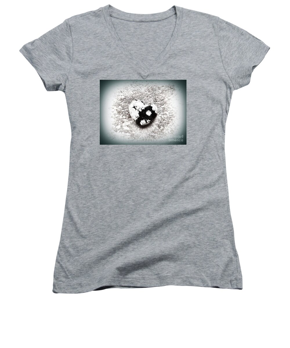Crystals Women's V-Neck featuring the photograph Snowflake Obsidian by Rachel Hannah