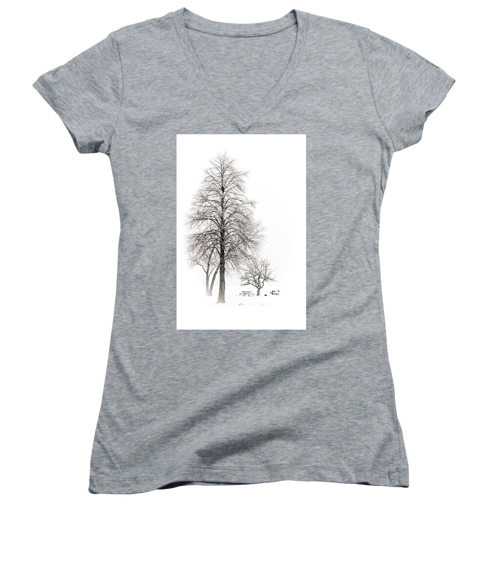 Cleveland Women's V-Neck featuring the photograph Snowy Trees by Stewart Helberg