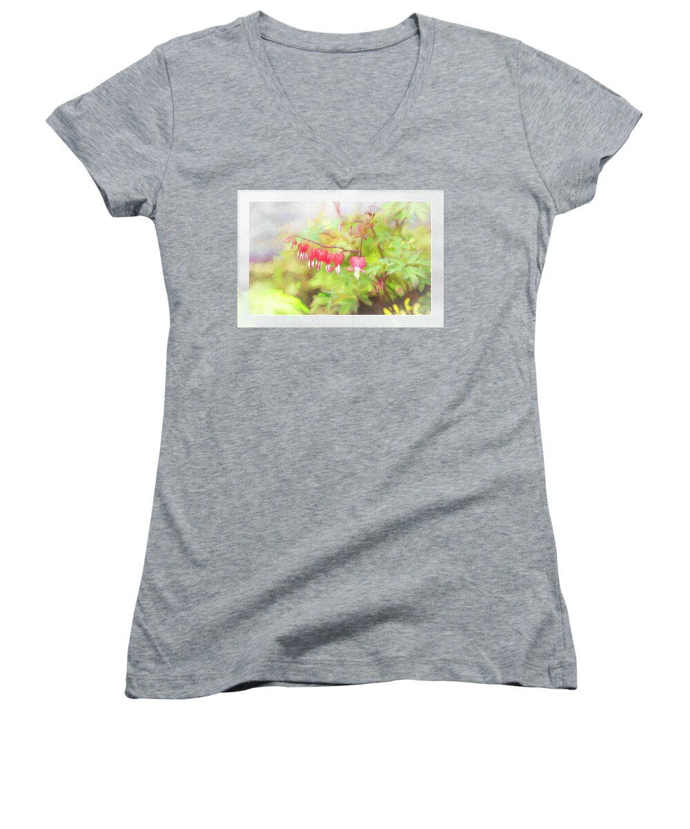 Flower Impressions Women's V-Neck featuring the photograph Soft Bleeding Hearts by Natalie Rotman Cote