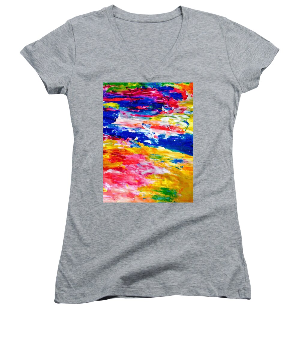 Aesthetic Women's V-Neck featuring the painting Soft Strokes Aesthetic Sunset by Love Art Wonders By God