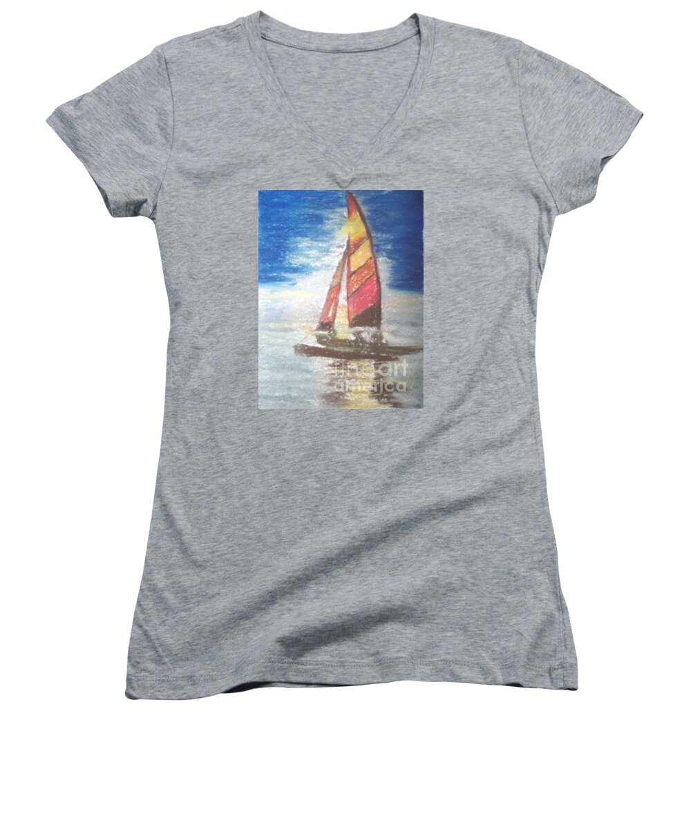 Boat Women's V-Neck featuring the painting Solo Ride by Trilby Cole