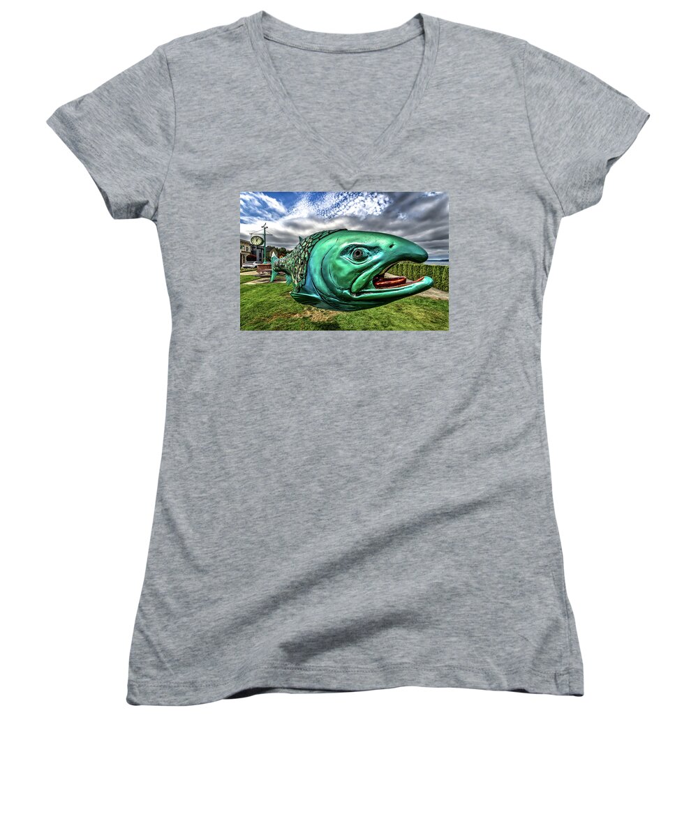 The Women's V-Neck featuring the photograph Soul Salmon in HDR by Rob Green