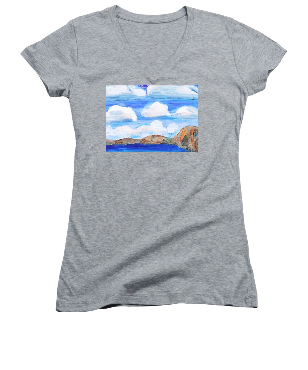 Sky Women's V-Neck featuring the painting South Morro Bay View to North by Shelley Myers
