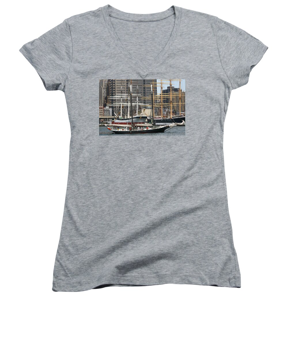 Pioneer Women's V-Neck featuring the photograph South Street Seaport Pioneer by Christopher J Kirby