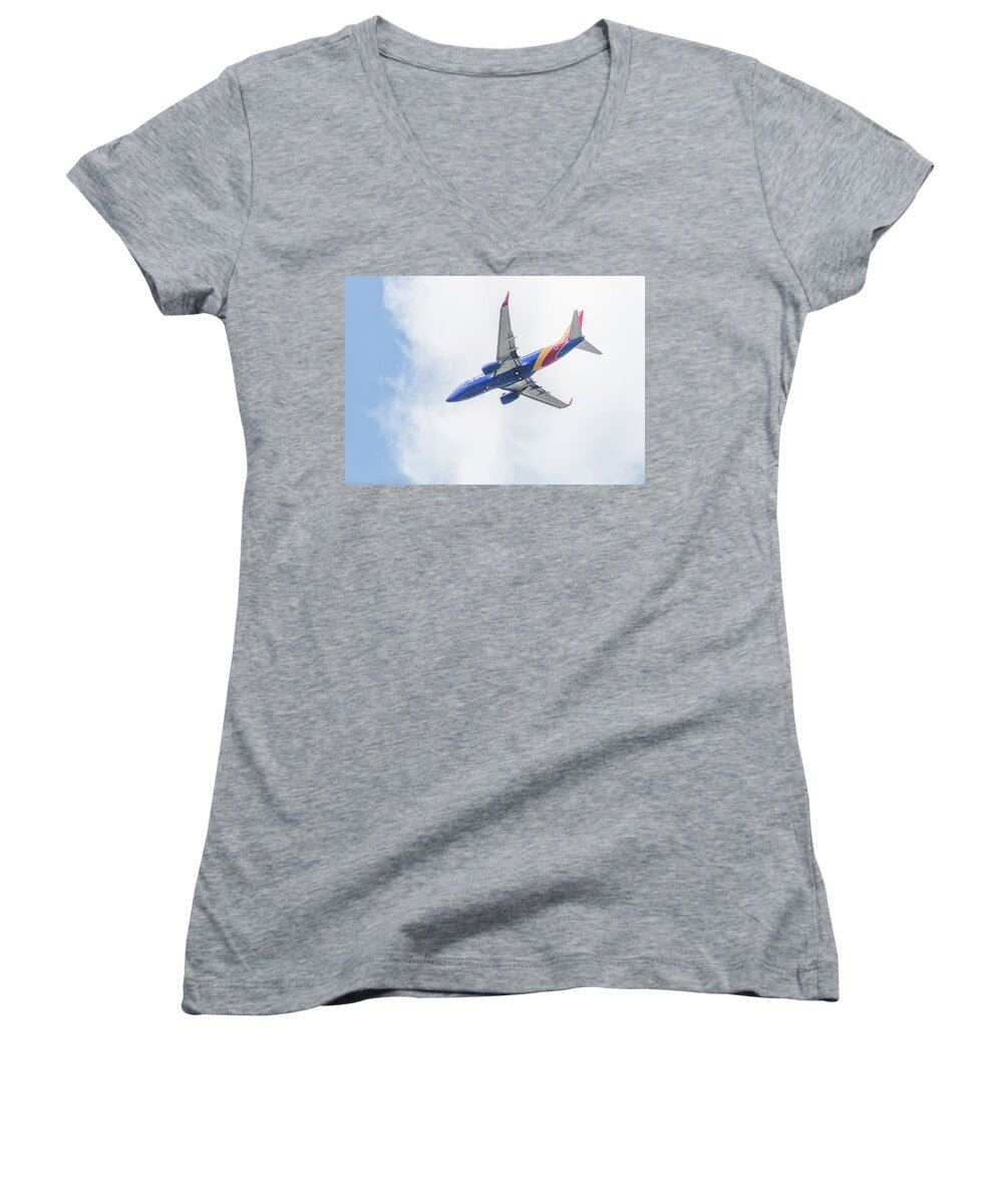 Southwest Airlines Women's V-Neck featuring the photograph Southwest Airlines with a Heart by Robert Bellomy