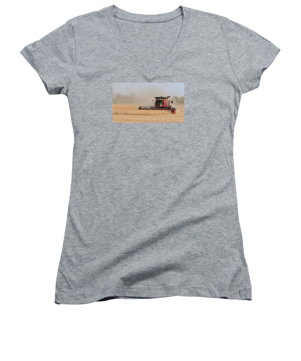 Soybean Women's V-Neck featuring the photograph Soybean Harvest in Fremont County Iowa by J Laughlin