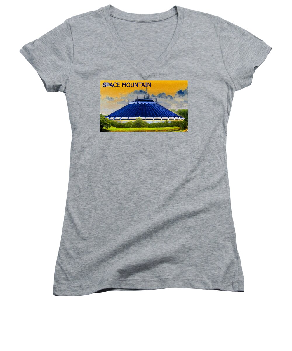 Art Women's V-Neck featuring the painting Space Mountain by David Lee Thompson