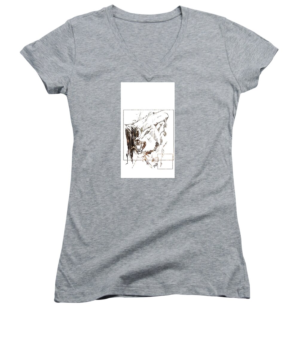  Women's V-Neck featuring the painting Spirit Animal . Wolf by John Gholson