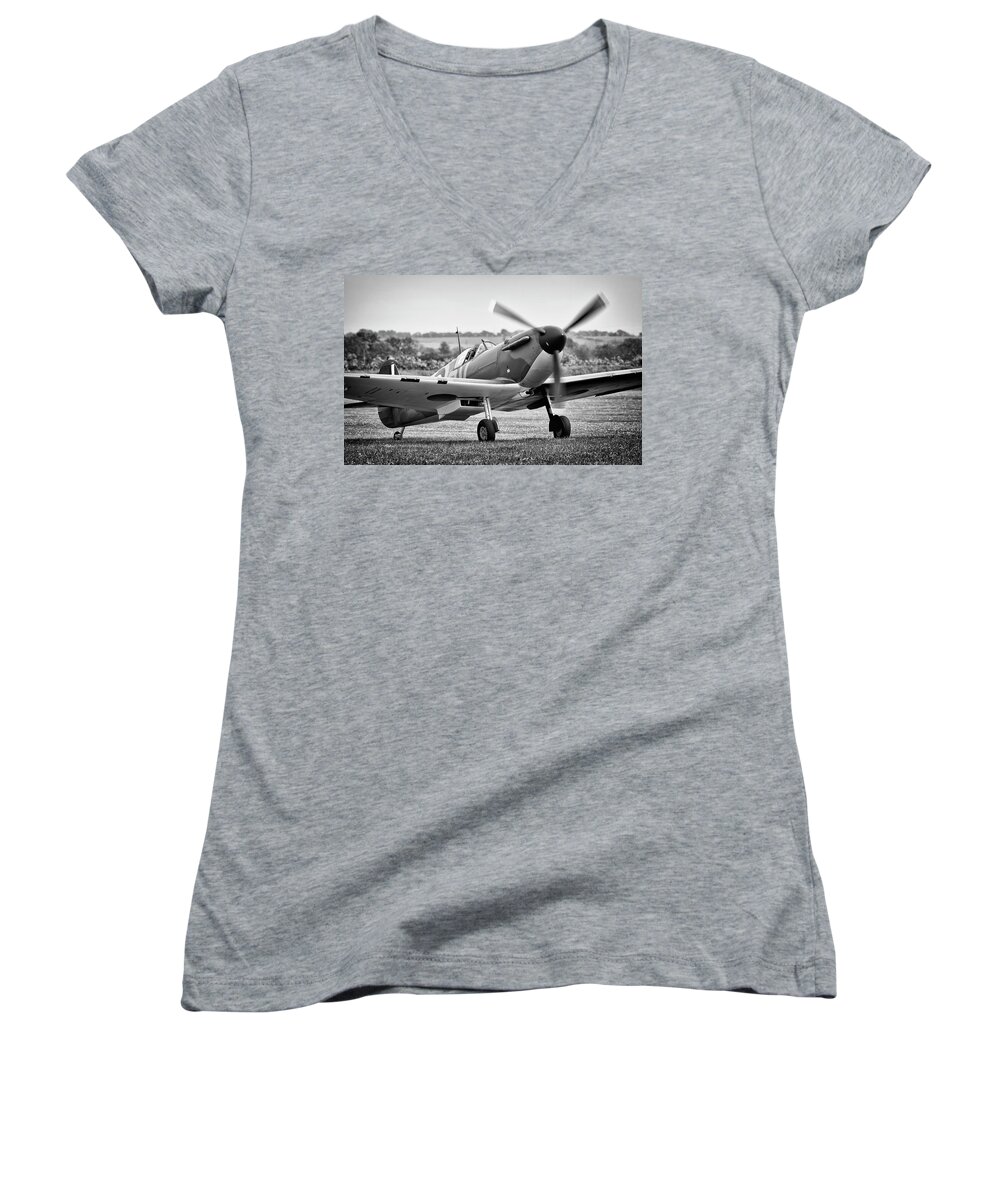 Spitfire Women's V-Neck featuring the photograph Spitfire Mk1 by Ian Merton