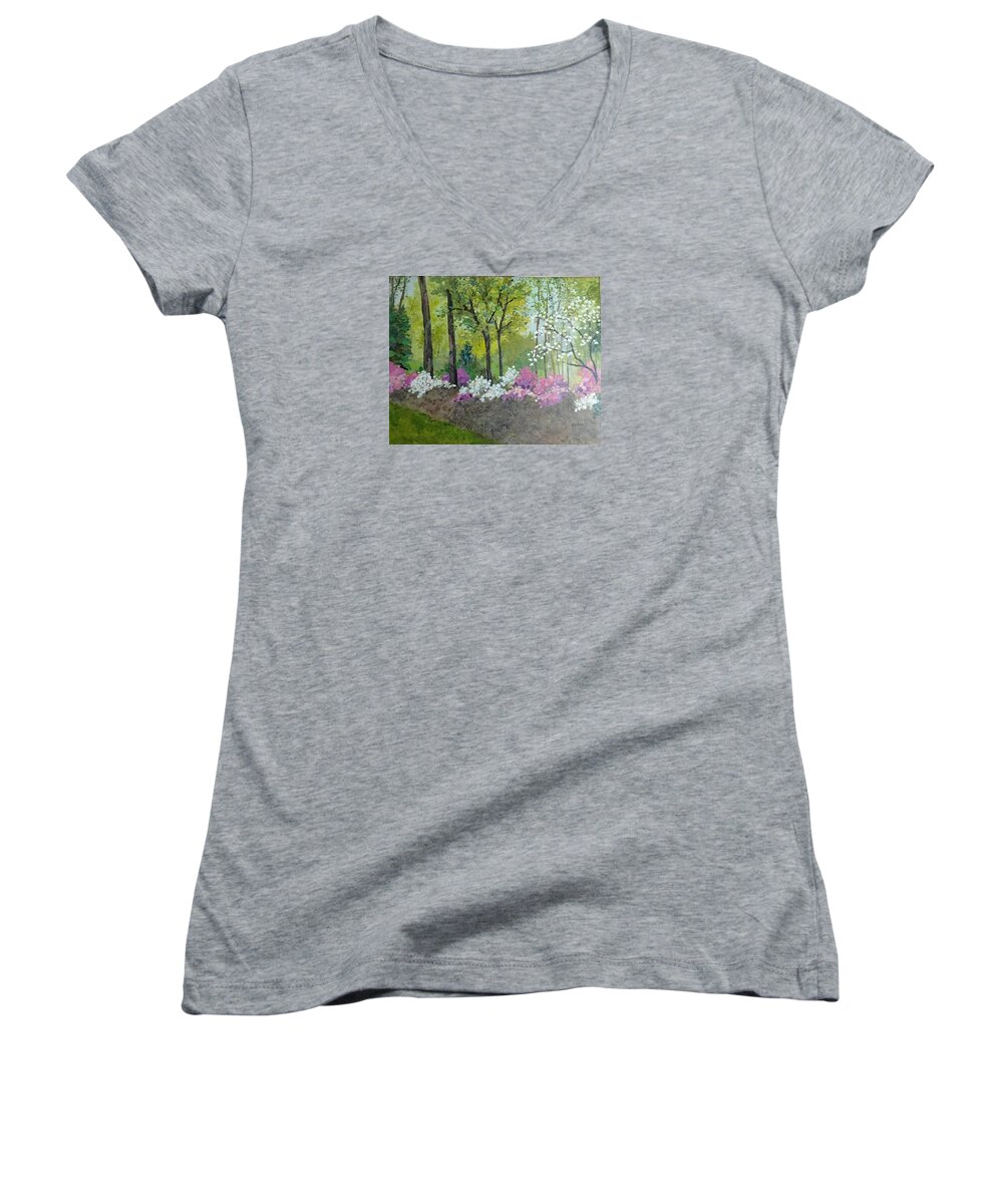Tega Cay Sc Women's V-Neck featuring the painting Spring Along Tega Cay Drive by Phiddy Webb