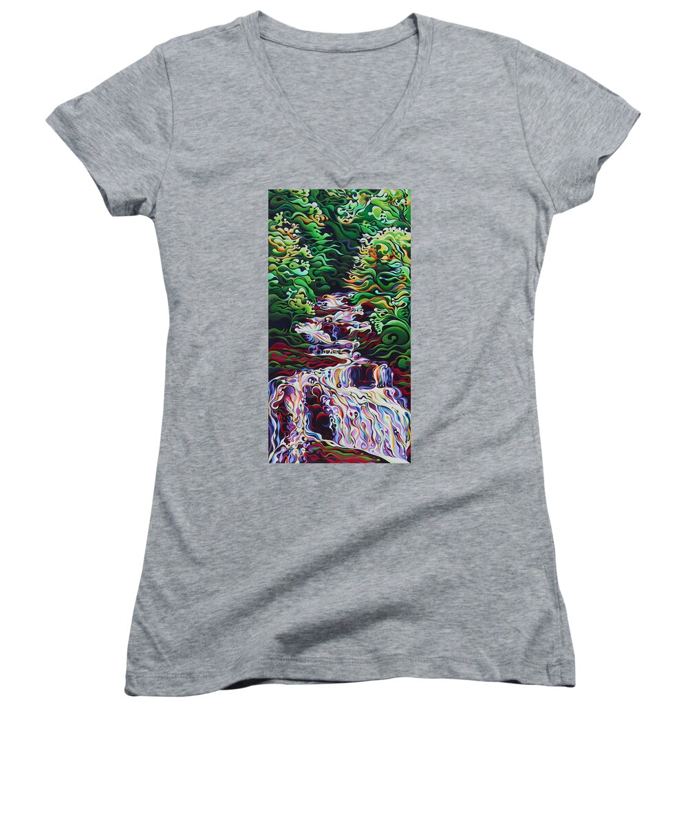 Waterfall Women's V-Neck featuring the painting Spring Cascade by Amy Ferrari