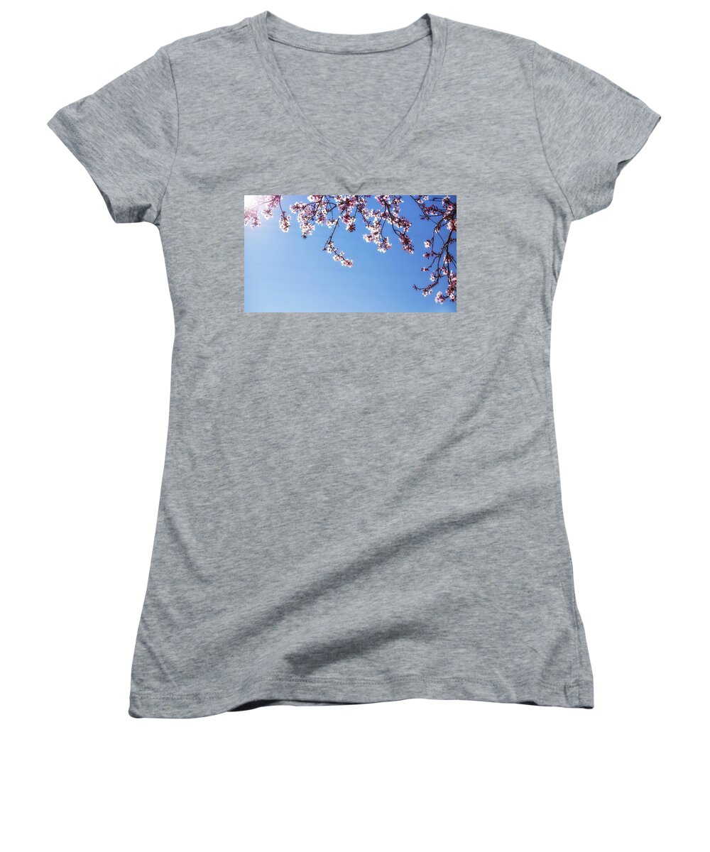 Cherry Blossoms Women's V-Neck featuring the photograph Spring is here by Kunal Mehra