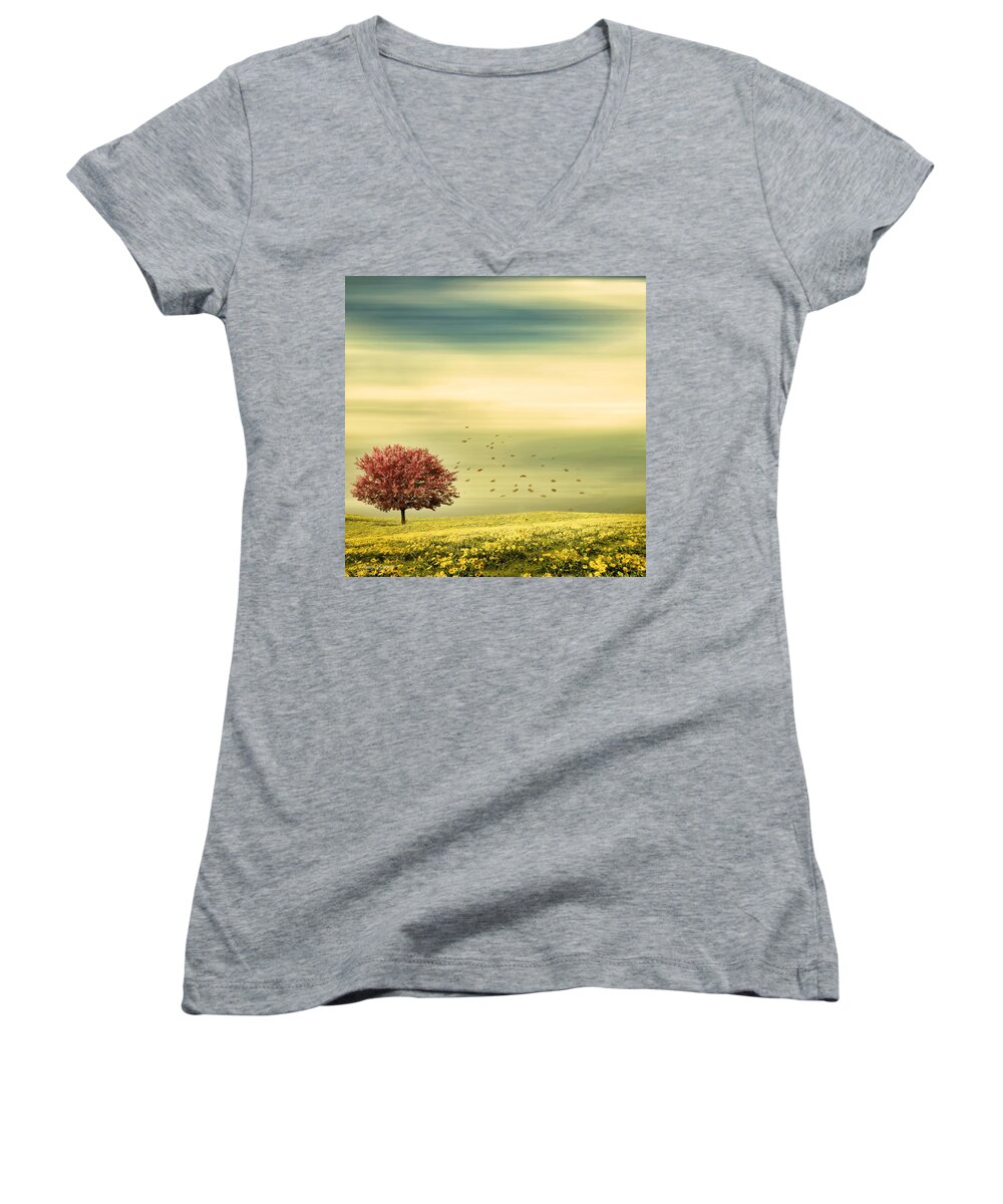Four Seasons Women's V-Neck featuring the photograph Spring by Lourry Legarde