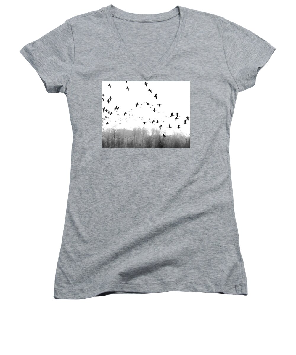 Lots Women's V-Neck featuring the photograph Spring Migration B W by I'ina Van Lawick