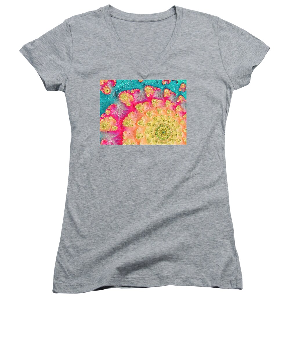 Fratal Art Women's V-Neck featuring the digital art Spring on Parade by Bonnie Bruno