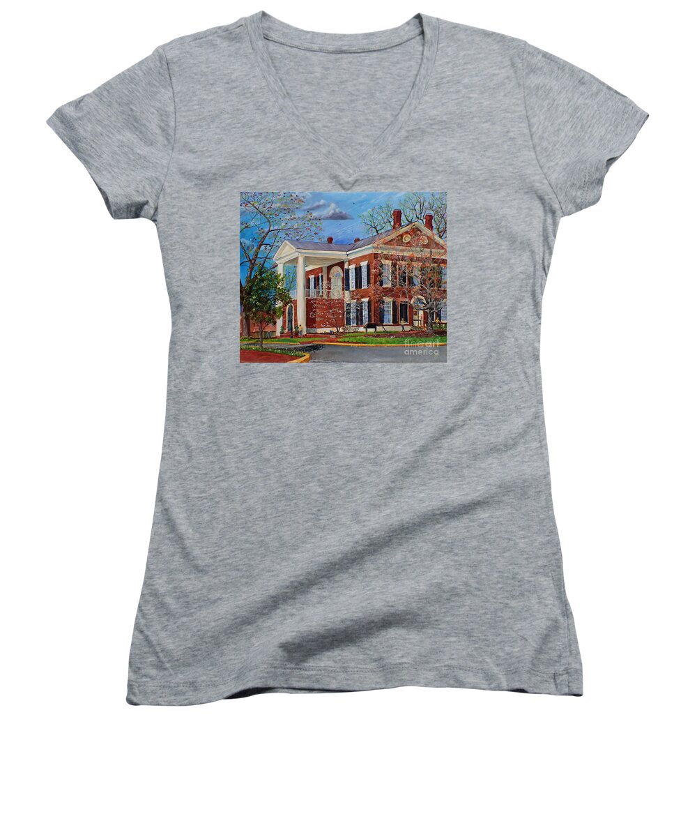Spring Women's V-Neck featuring the painting Spring Planting at the Dahlonega GOld Museum by Nicole Angell
