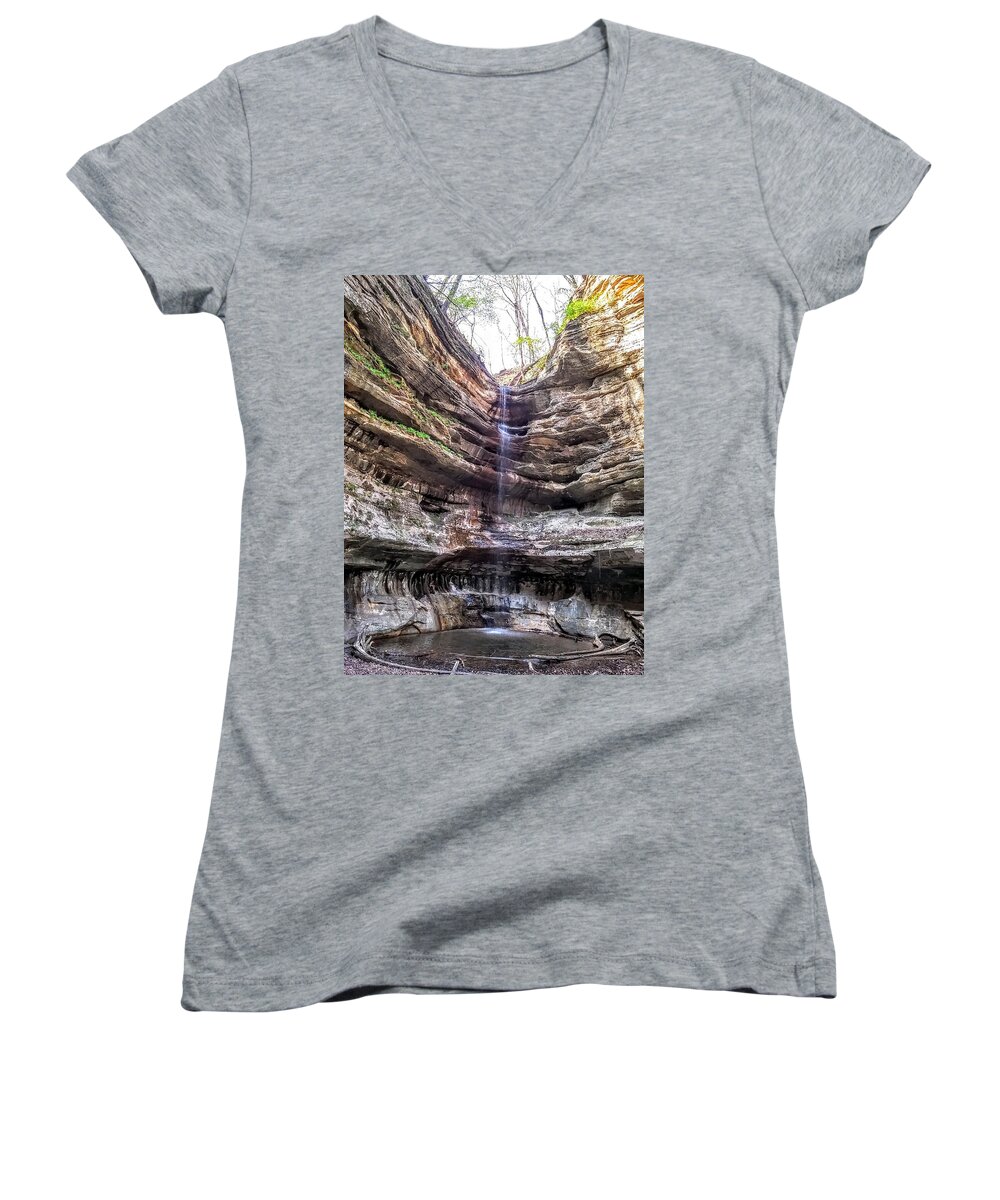 Waterfall Women's V-Neck featuring the painting Spring Trickling In by Darren Robinson